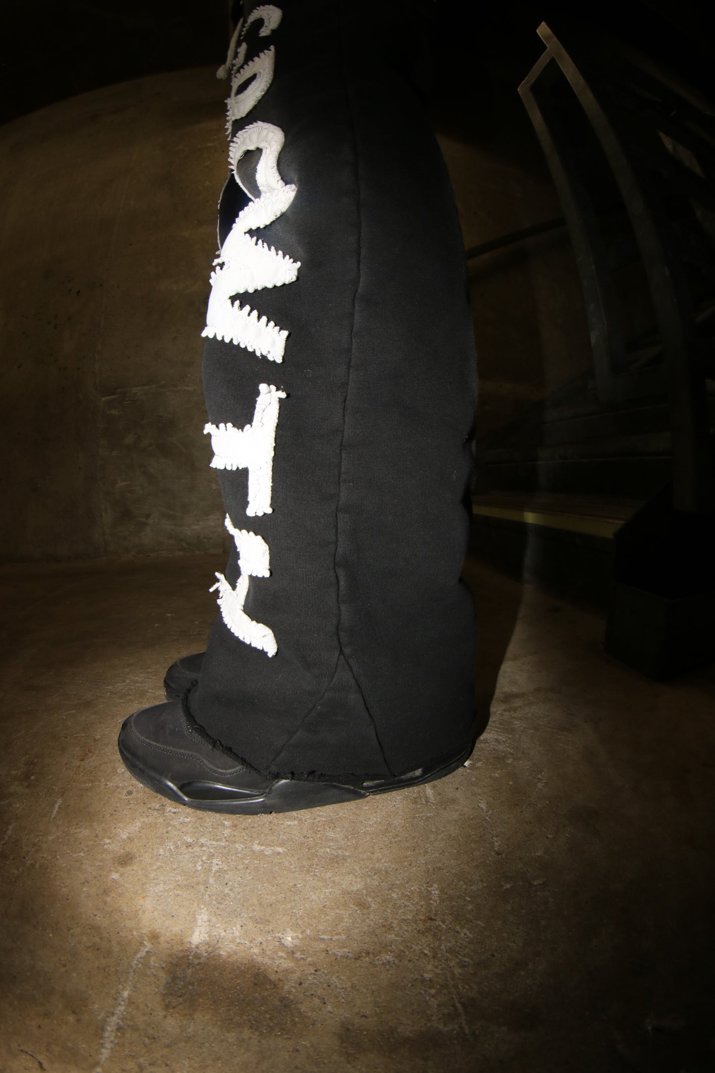 Black Applique Stitched Sweatpants