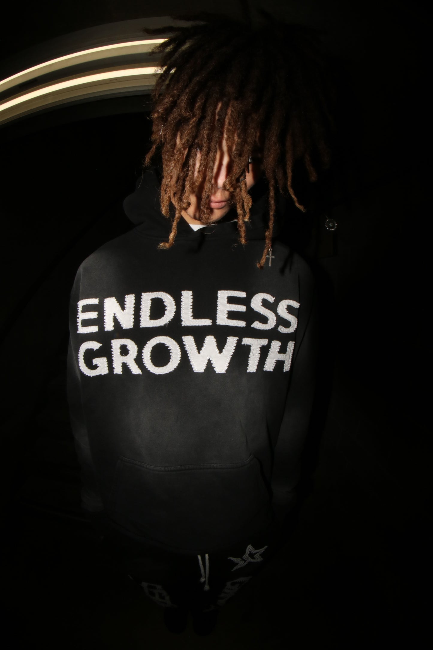 Black Applique Stitched Hoodie