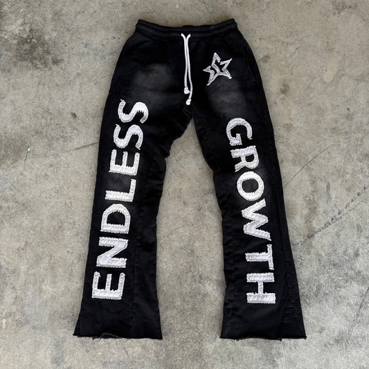 Black Applique Stitched Sweatpants