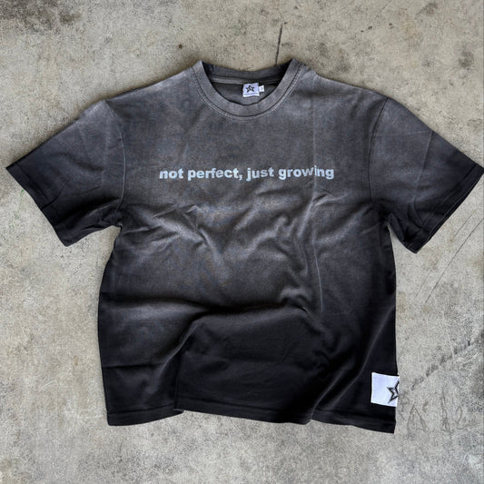 Heavy Wash Black "not perfect, just growing" Tee