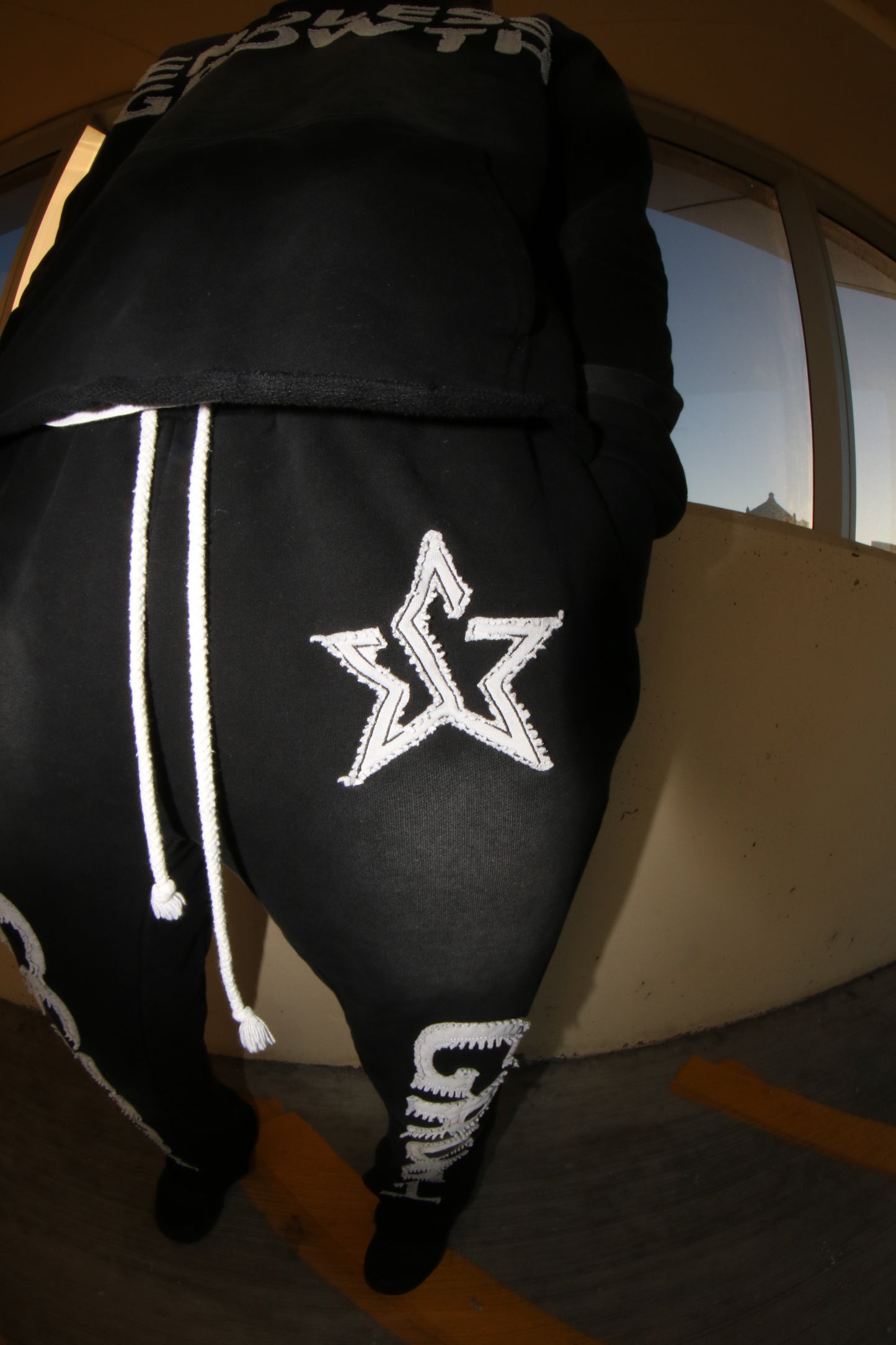 Black Applique Stitched Sweatpants