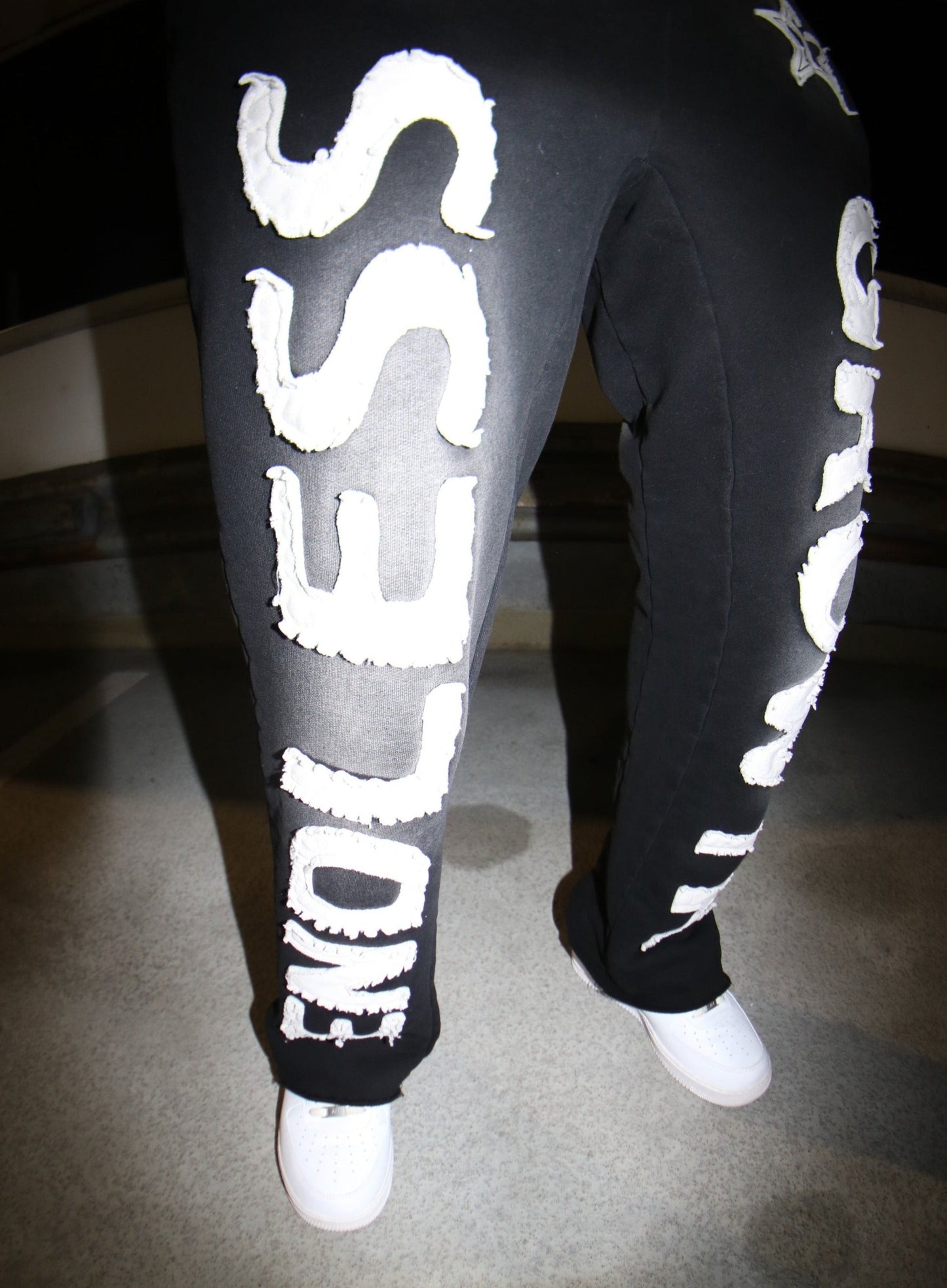 Black Applique Stitched Sweatpants